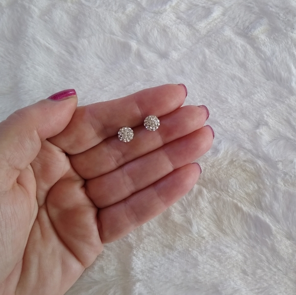 New Sterling Silver Crystal Ball Stud Earrings - Picture 2 of 4
